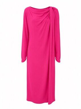 Simona Corsellini Pink Draped Long Sleeve Double-Slit Midi Dress Size 8 US